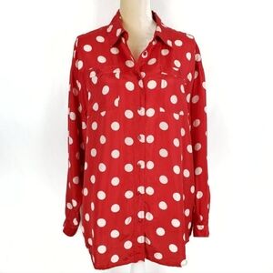 Newport News Vintage 90's Red Silk Polka Dot Long Sleeve Button Down Shirt L